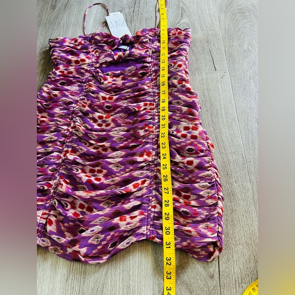 Zara Purple Rouched Patterned Mini Dress NWT - Picture 6 of 6
